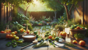 alt_text: A serene backyard scene with natural odor-control props, perfect for a book on septic odors.