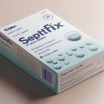 alt_text: Photorealistic packaging for Septifix tablets, showcasing benefits with clean design and calm colors.